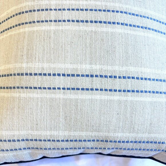 Pillow Decor 18 x 18 Throw Pillow Blue White Beige Stripes Set of 2 Upholstery - Picture 3 of 5